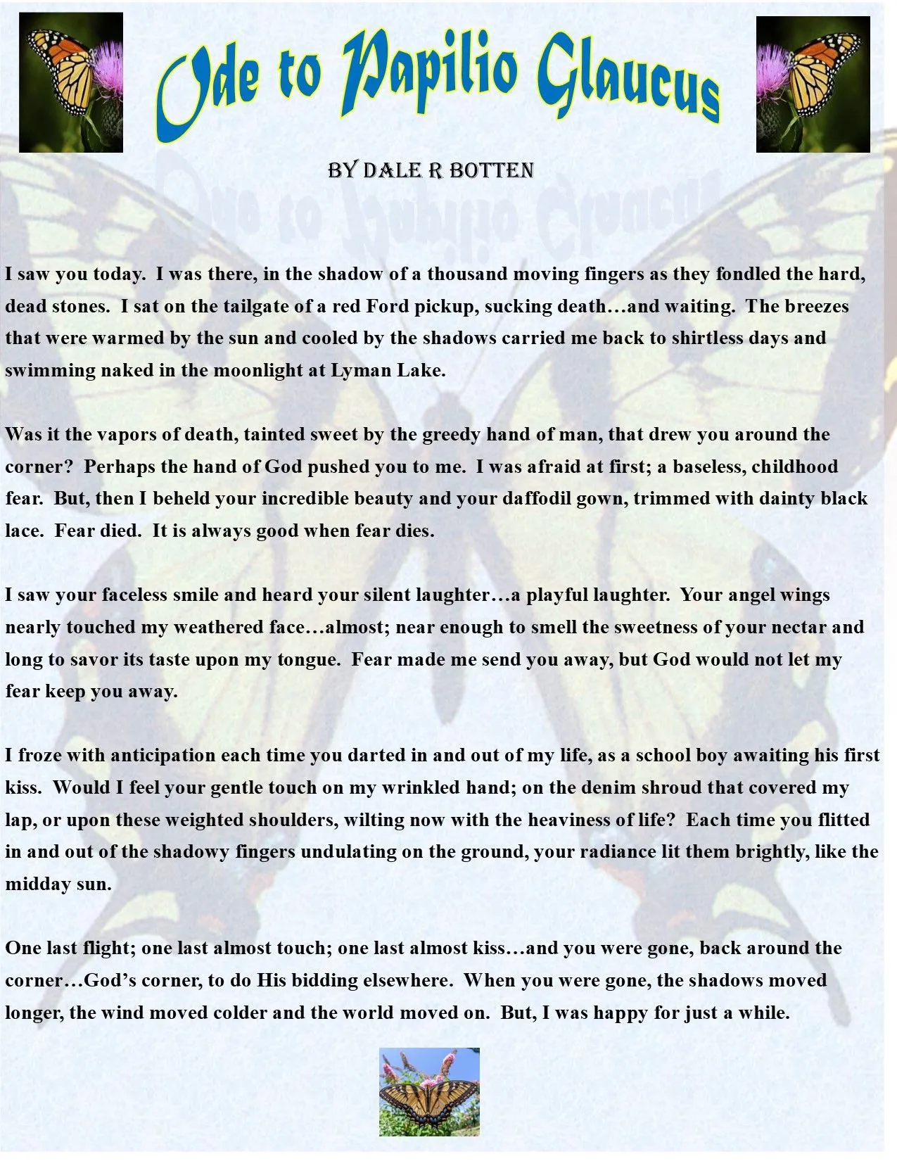 Ode to Papilio Glaucus Artwork and Text